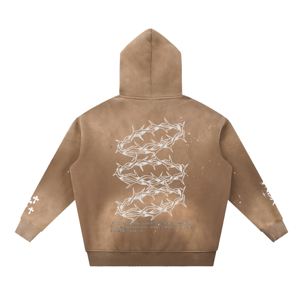 Vintage Washed Frayed Fleece Hoodie