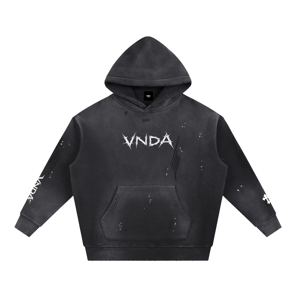Vintage Washed Frayed Fleece Hoodie