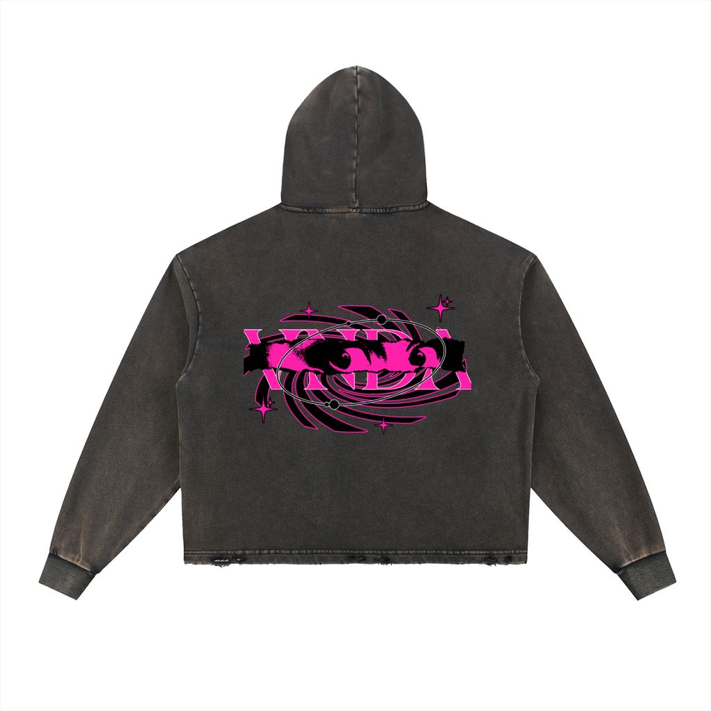 Vintage Washed Frayed-Hem Hoodie