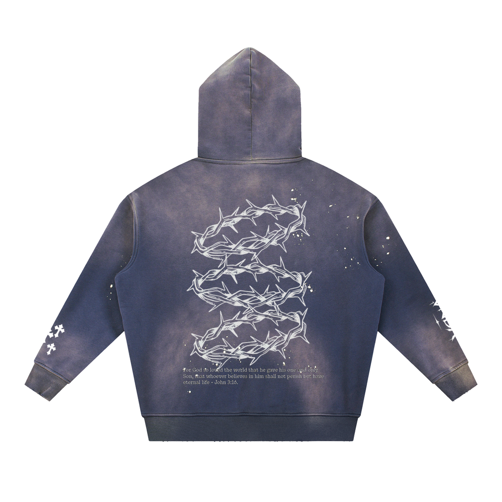 Vintage Washed Frayed Fleece Hoodie