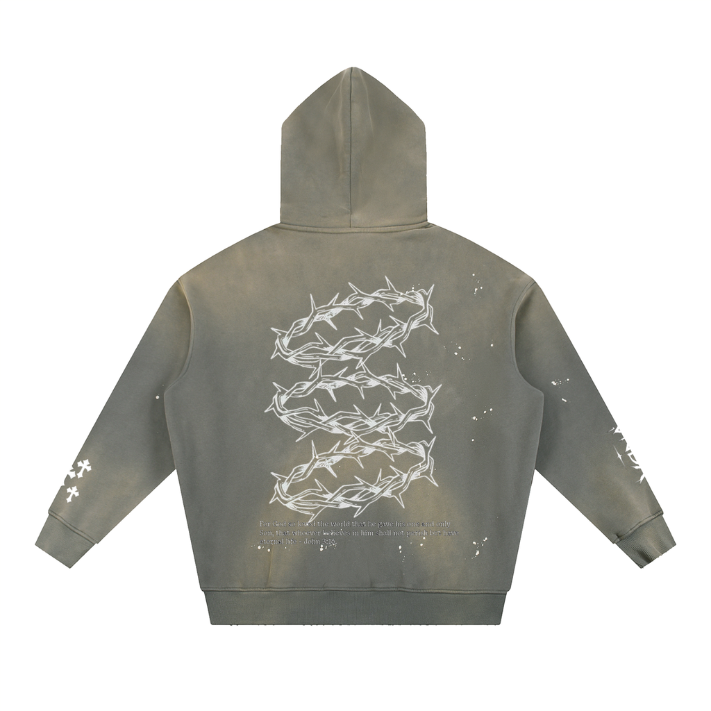 Vintage Washed Frayed Fleece Hoodie