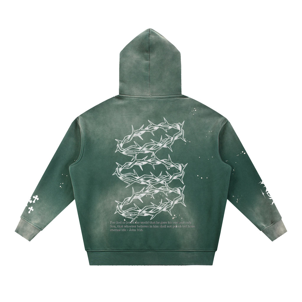 Vintage Washed Frayed Fleece Hoodie